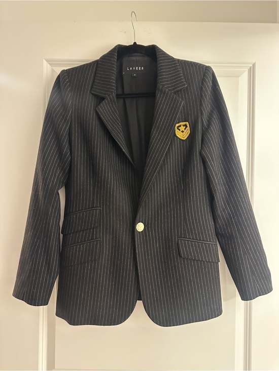 Laveer Jackets & Blazers - Laveer black Pinstripe Blazer with Gold Crest